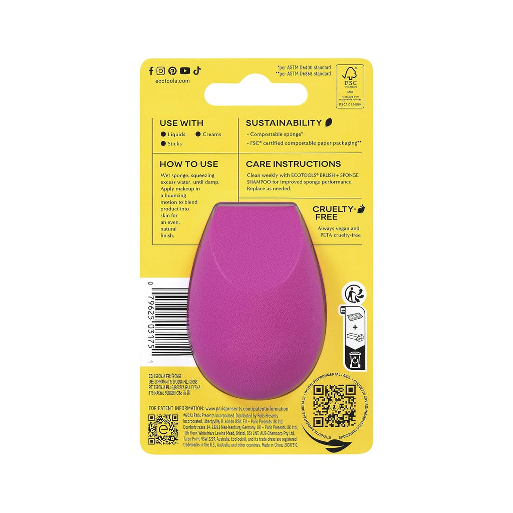 Bioblender Makeup Sponge, Compostable Makeup Blender, for Liquid & Cream Foundation, Seamless Application, Eco-Friendly Beauty Sponge, Cruelty-Free & Latex Free, 1 Count