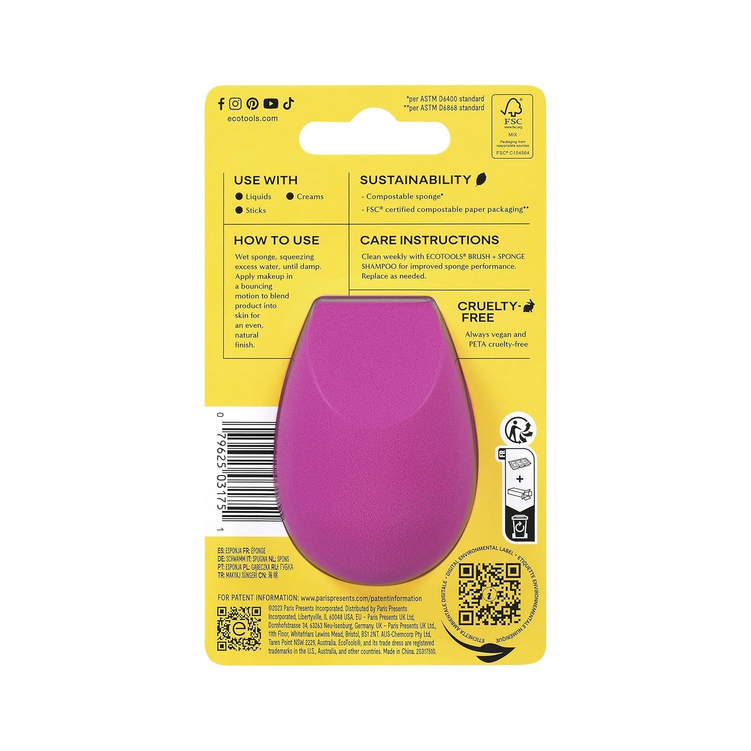 Bioblender Makeup Sponge, Compostable Makeup Blender, for Liquid & Cream Foundation, Seamless Application, Eco-Friendly Beauty Sponge, Cruelty-Free & Latex Free, 1 Count