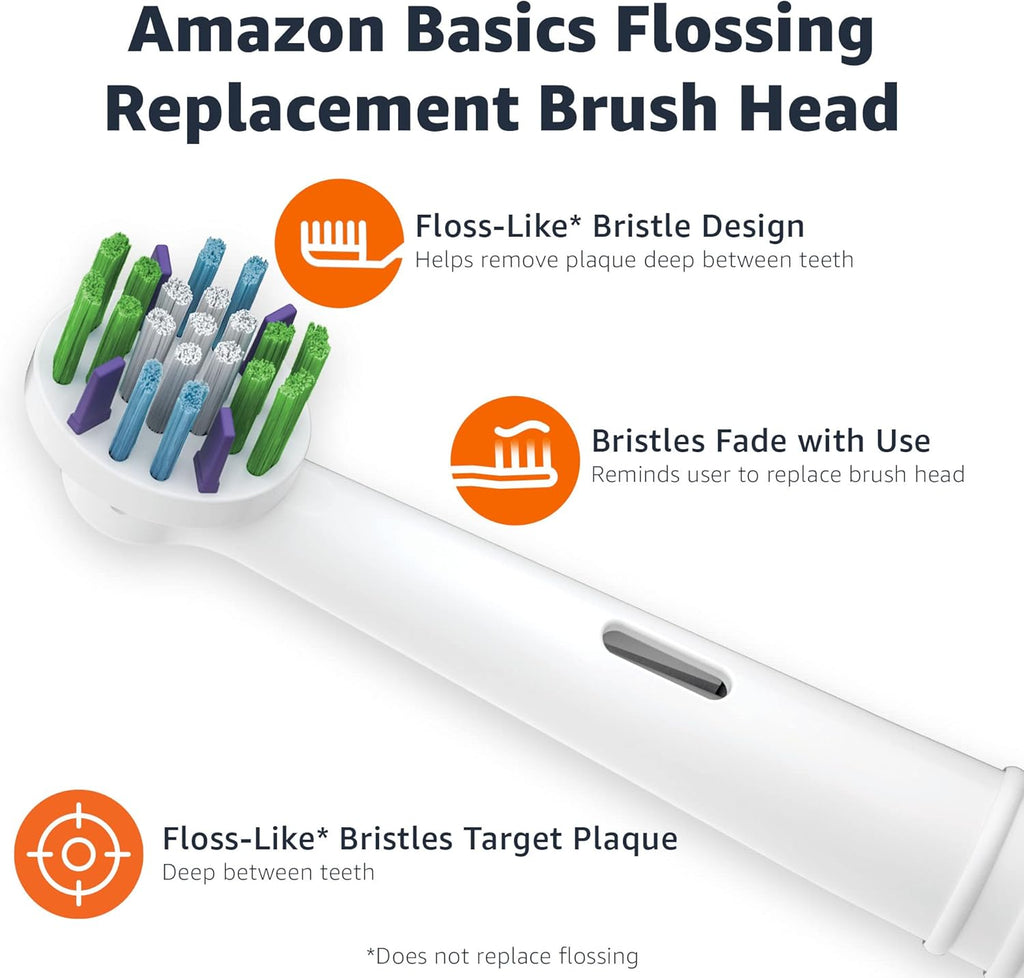 Flossing Replacement Brush Heads, 3 Count, White (Fits Most Oral-B Electric Toothbrushes) (Previously Solimo)