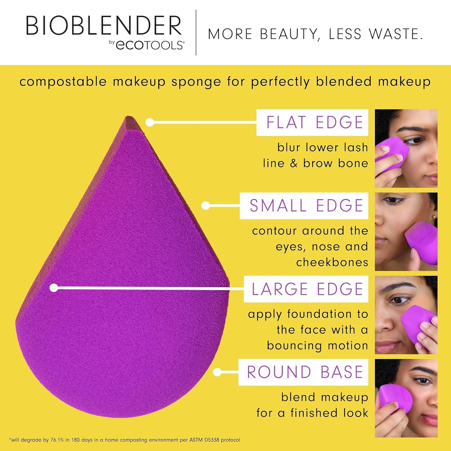 Bioblender Makeup Sponge, Compostable Makeup Blender, for Liquid & Cream Foundation, Seamless Application, Eco-Friendly Beauty Sponge, Cruelty-Free & Latex Free, 1 Count
